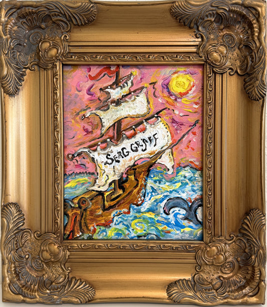 Serg Graff Original “Dolpharus” Acrylic Ship Painting | Gold Frame | Nautical