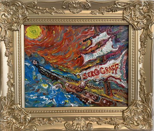 Serg Graff Original “Needleton” Acrylic Ship Painting | Gold Frame | Nautical