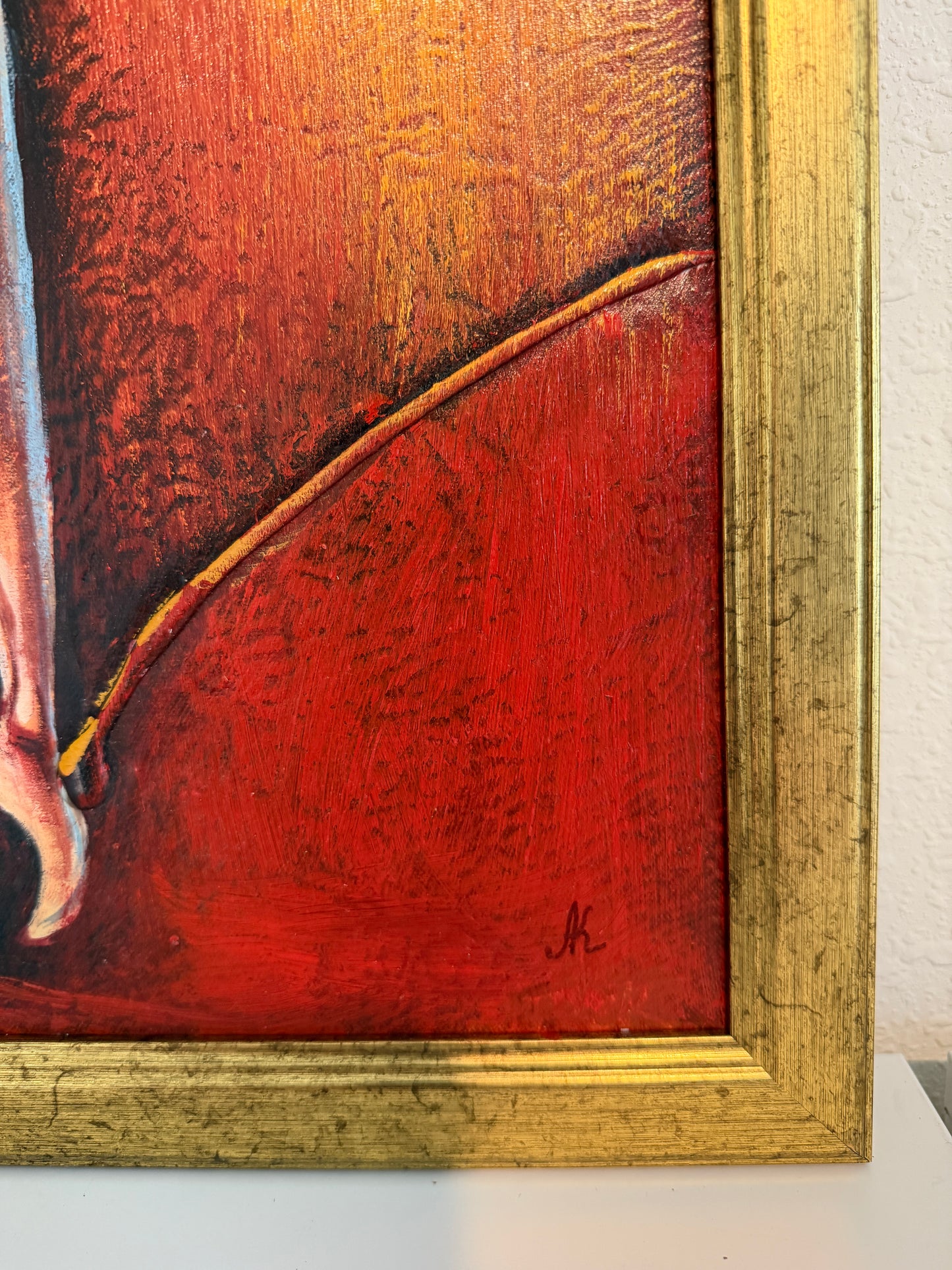 Original Abstract Figure Oil Painting Alena Kalen "Warm Solitude" Framed, COA