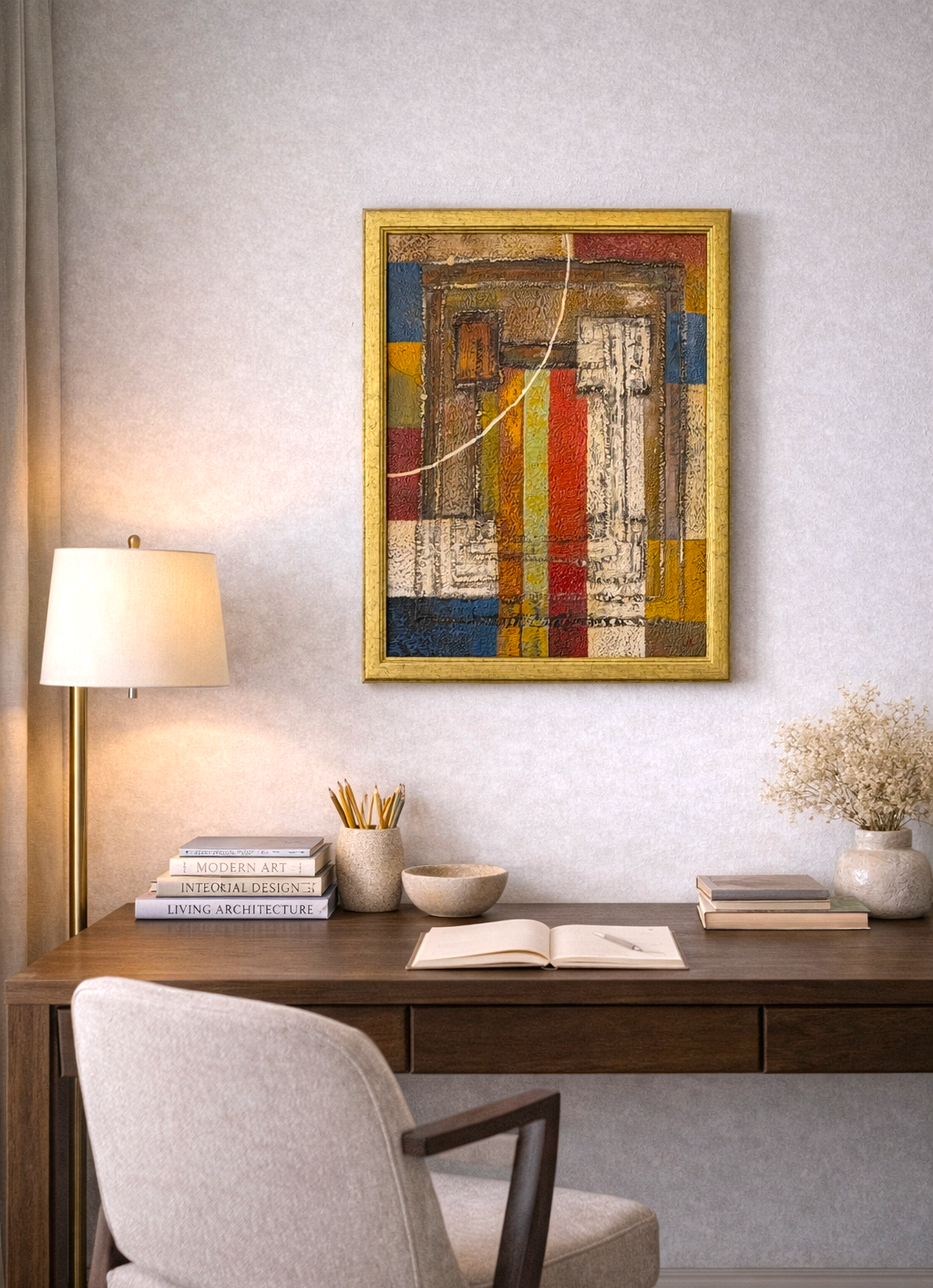 Original Abstract Oil Painting by Alena Kalen "Constructed Silence" Framed, COA