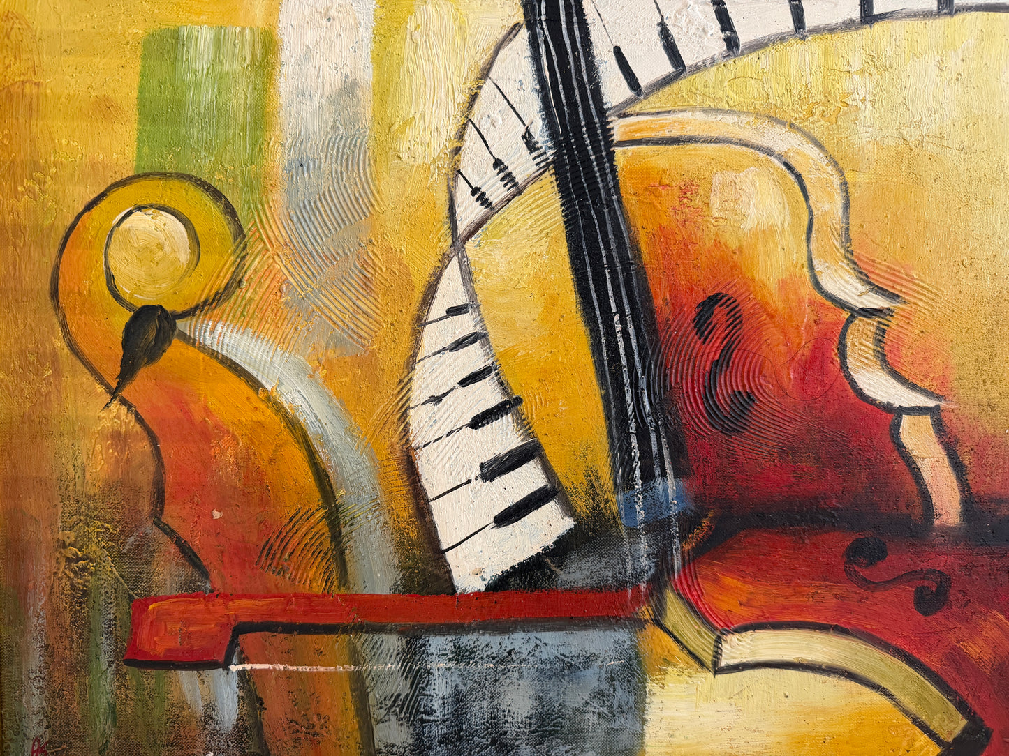 Original Abstract Oil Painting Alena Kalen Cadence Musical Art Contemporary, COA