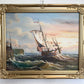 Original Oil Painting Sailing Boat Harbor Storm Seascape Nautical Art Framed