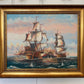 Vintage Oil Painting Naval Battle Ships Seascape Maritime Art Framed Signed