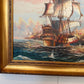 Vintage Oil Painting Naval Battle Ships Seascape Maritime Art Framed Signed