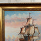 Vintage Oil Painting Naval Battle Ships Seascape Maritime Art Framed Signed