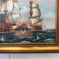 Vintage Oil Painting Naval Battle Ships Seascape Maritime Art Framed Signed