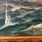 Vintage Oil Painting Naval Battle Ships Seascape Maritime Art Framed Signed