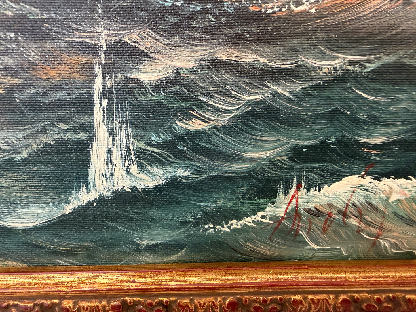 Vintage Oil Painting Naval Battle Ships Seascape Maritime Art Framed Signed