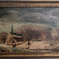 Antique Dutch Style Signed Oil Painting on Board – Winter Landscape Genre Scene