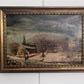 Antique Dutch Style Signed Oil Painting on Board – Winter Landscape Genre Scene