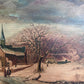 Antique Dutch Style Signed Oil Painting on Board – Winter Landscape Genre Scene