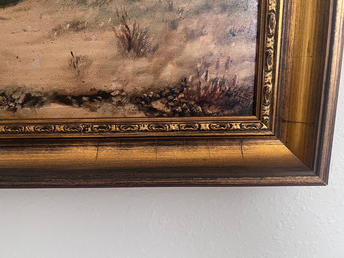 Antique Dutch Style Signed Oil Painting on Board – Winter Landscape Genre Scene