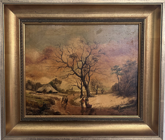 Vintage Romantic Landscape Oil Painting on Panel, Signed G. Holman, Framed