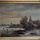Vintage Dutch Style Winter Landscape Oil Painting – Signed Martin – Canvas