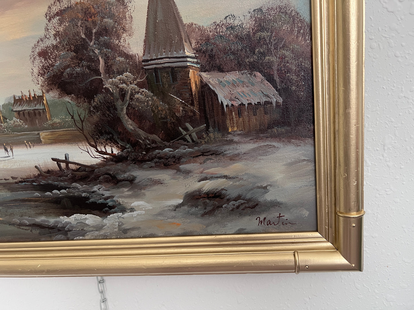 Vintage Dutch Style Winter Landscape Oil Painting – Signed Martin – Canvas