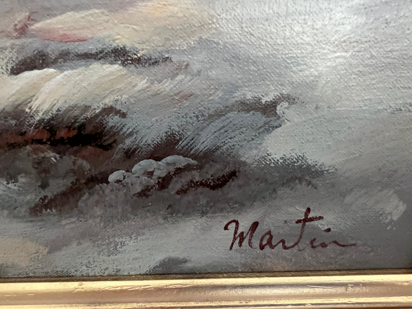 Vintage Dutch Style Winter Landscape Oil Painting – Signed Martin – Canvas