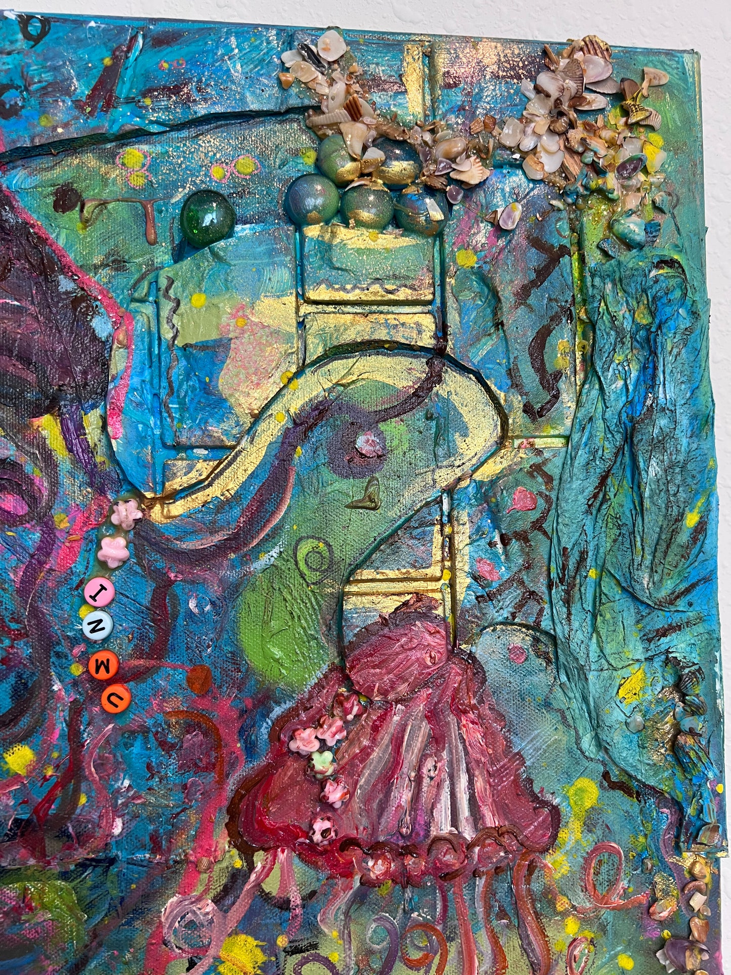 Large Textured Mixed Media Painting by Serg Graff – "Magic Fish" – COA Included