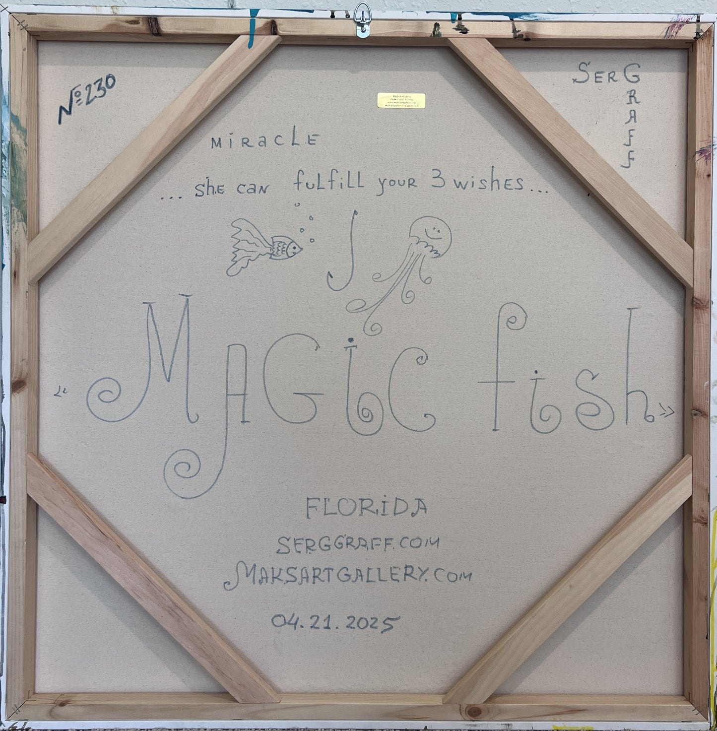 Large Textured Mixed Media Painting by Serg Graff – "Magic Fish" – COA Included