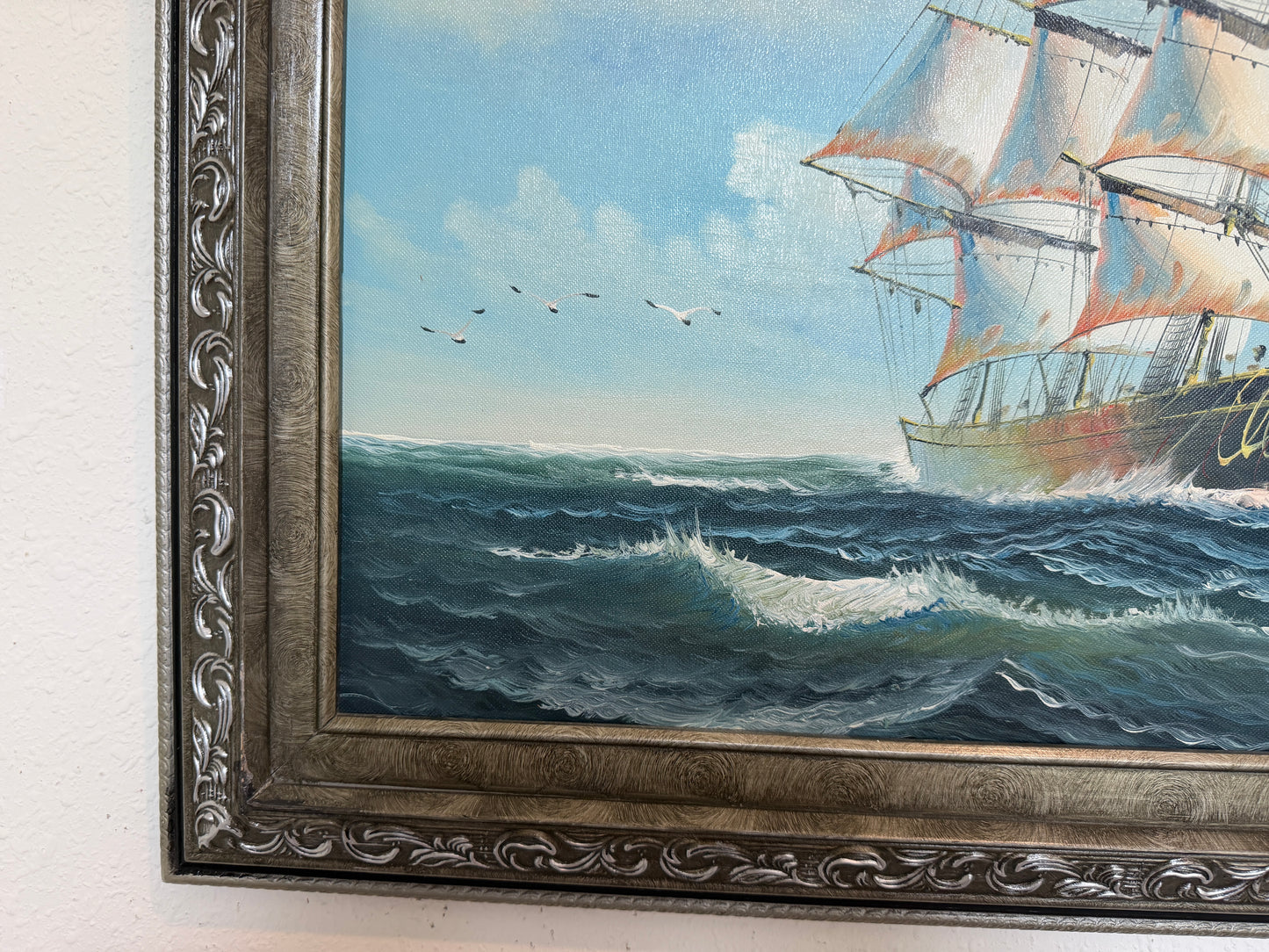 Signed Original Oil Painting Tall Ship at Sea Maritime Nautical Ocean Seascape