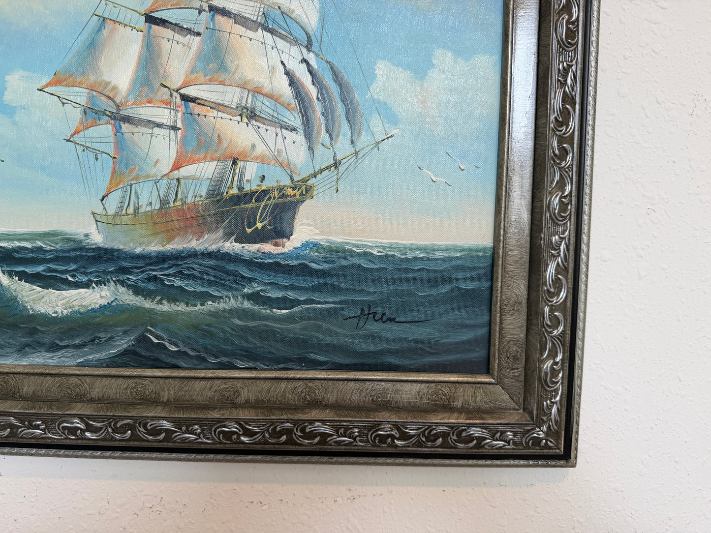 Signed Original Oil Painting Tall Ship at Sea Maritime Nautical Ocean Seascape