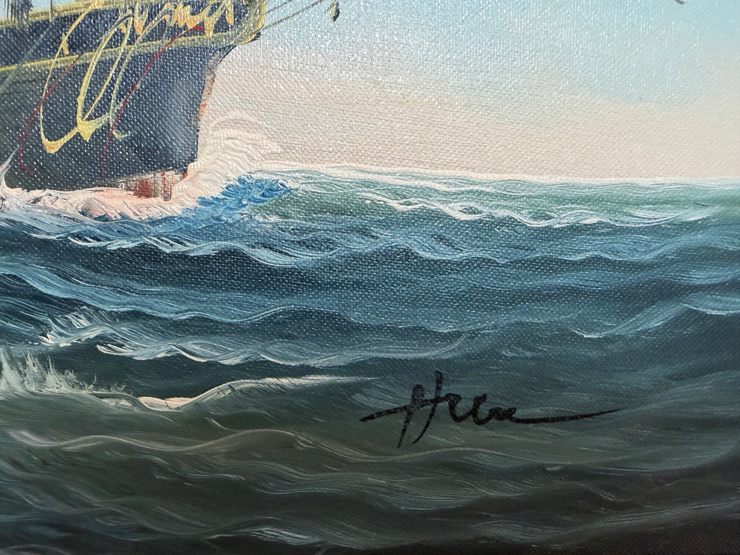 Signed Original Oil Painting Tall Ship at Sea Maritime Nautical Ocean Seascape