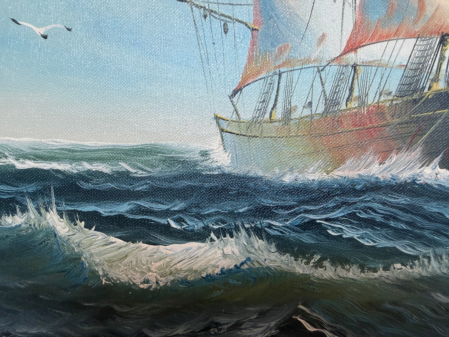 Signed Original Oil Painting Tall Ship at Sea Maritime Nautical Ocean Seascape