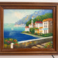 Mediterranean Coastal Village Oil Painting Seascape Landscape, Italian Riviera