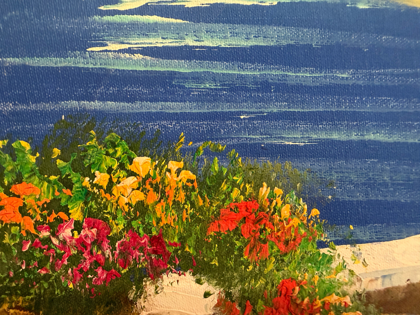 Mediterranean Coastal Village Oil Painting Seascape Landscape, Italian Riviera