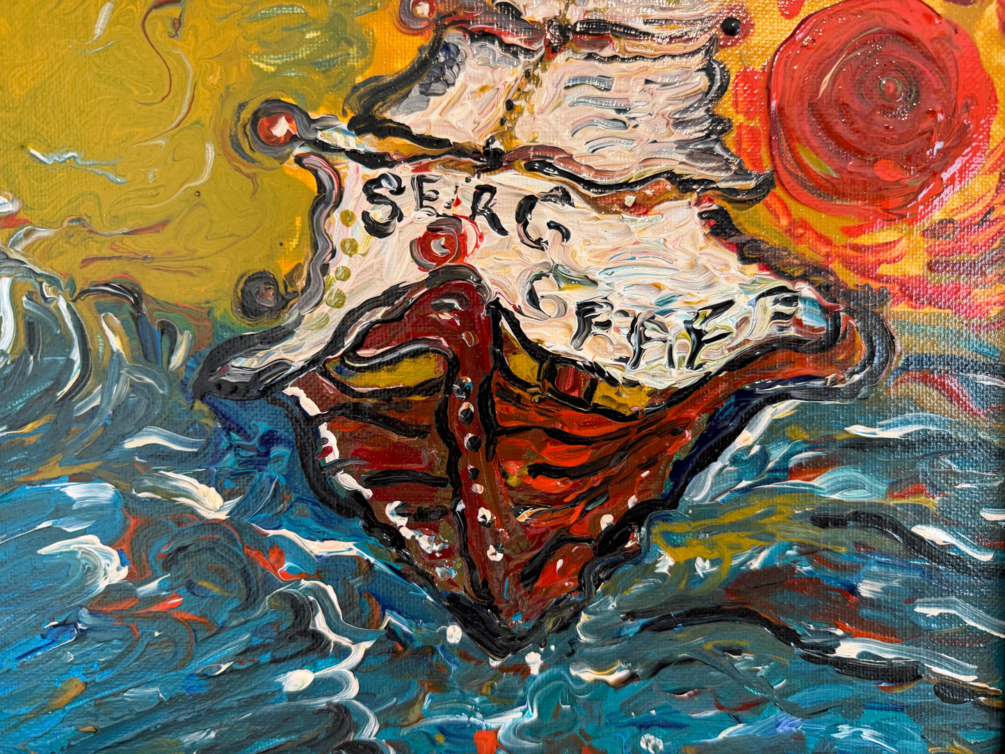 Serg Graff Acrylic Painting Ship Seascape "Tempest" Expressionist Modern Art COA