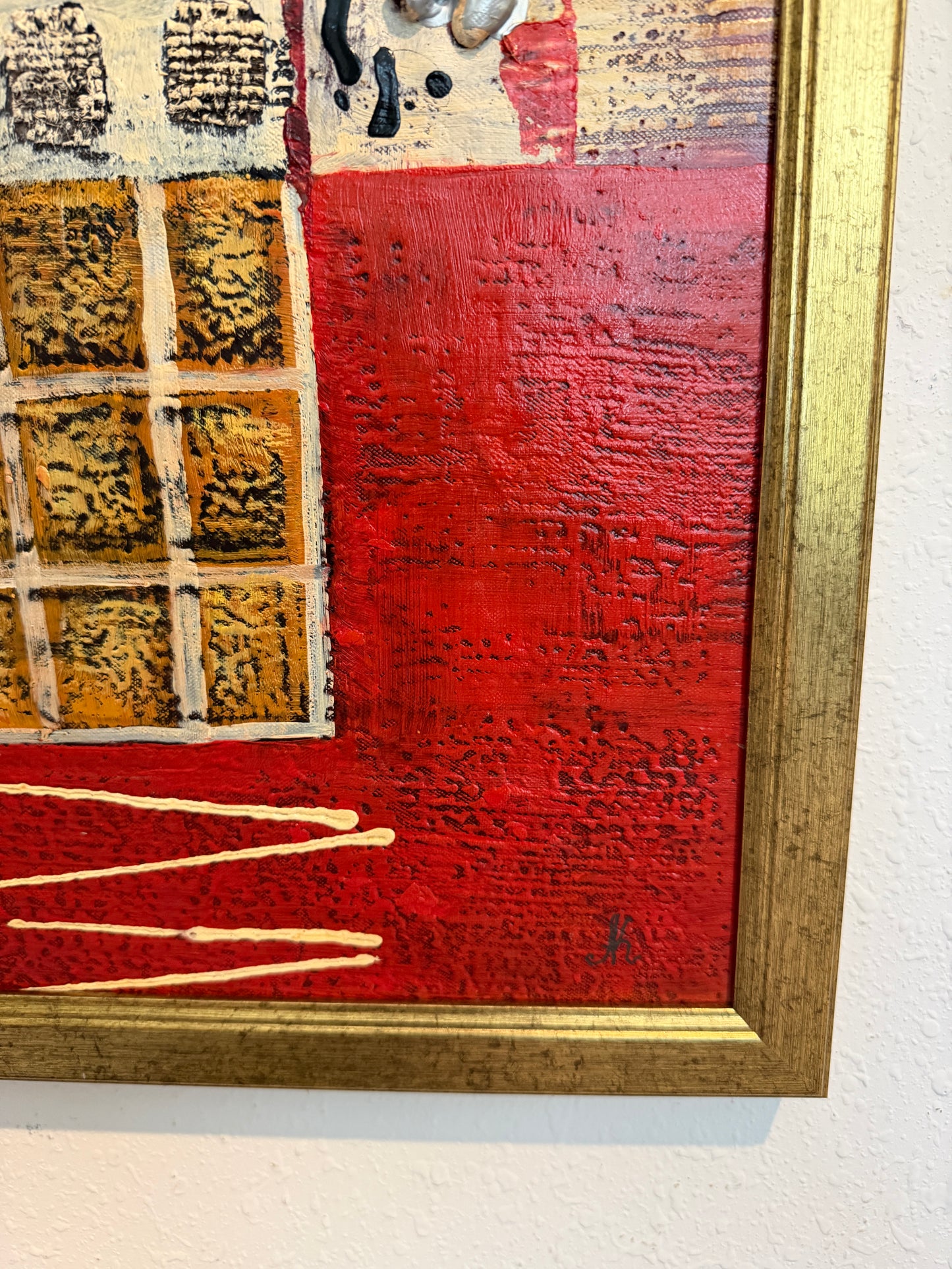 Original Abstract Textured Oil Painting by Alena Kalen "Totem" Framed, COA