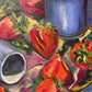 Original Still Life oil painting on canvas, Strawberries, Signed, Framed, Dated