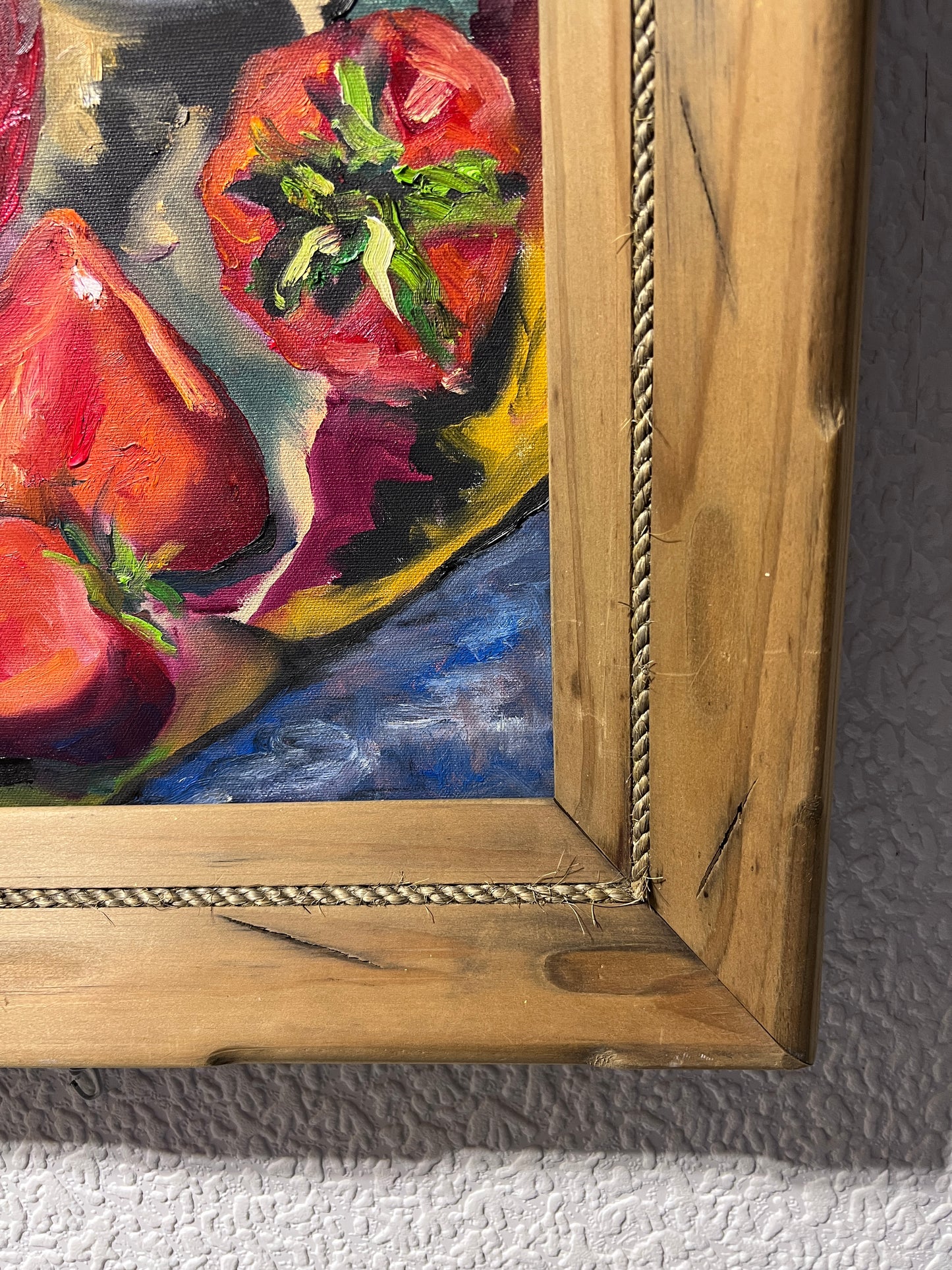 Original Still Life oil painting on canvas, Strawberries, Signed, Framed, Dated