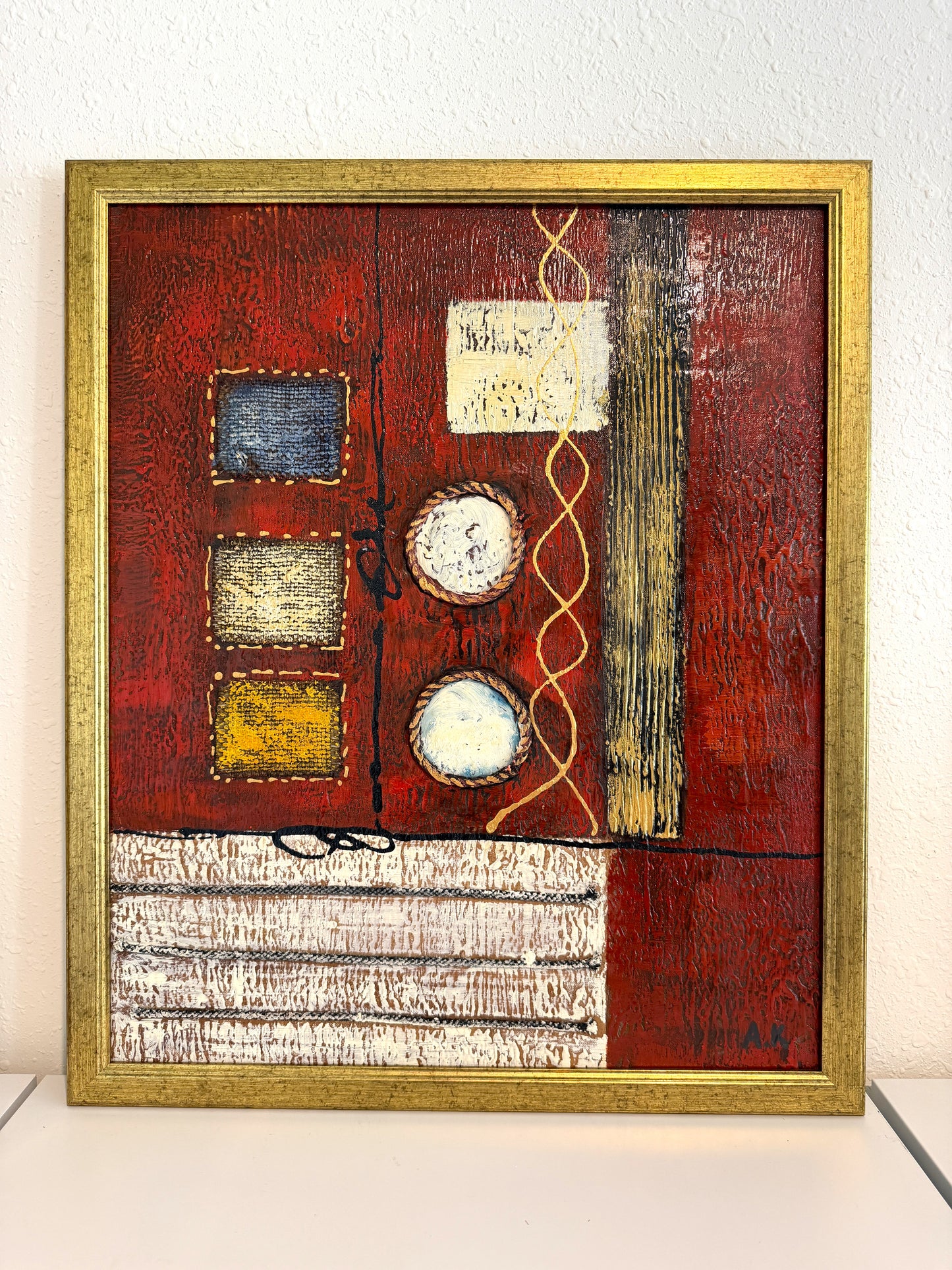 Original Abstract Textured Oil Painting by Alena Kalen "Cipher" Framed, COA