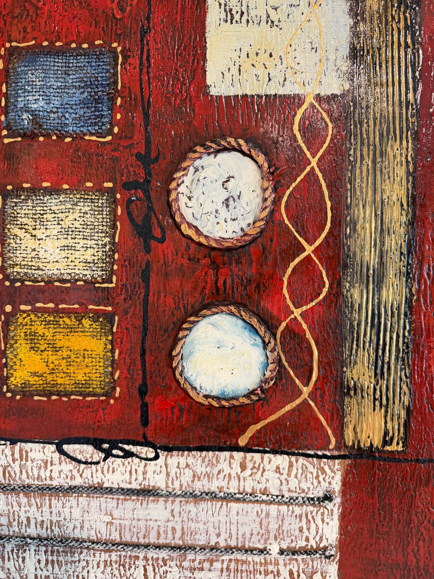 Original Abstract Textured Oil Painting by Alena Kalen "Cipher" Framed, COA