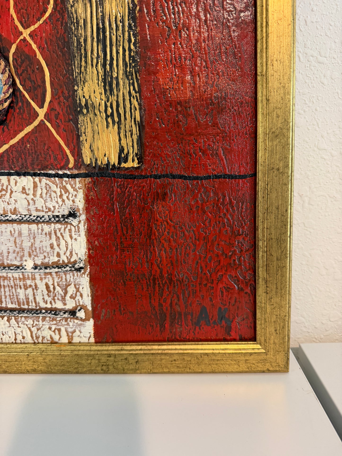 Original Abstract Textured Oil Painting by Alena Kalen "Cipher" Framed, COA