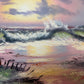 Seascape Oil Painting Signed Jian Ocean Waves Sunset, Impressionist Coastal Art