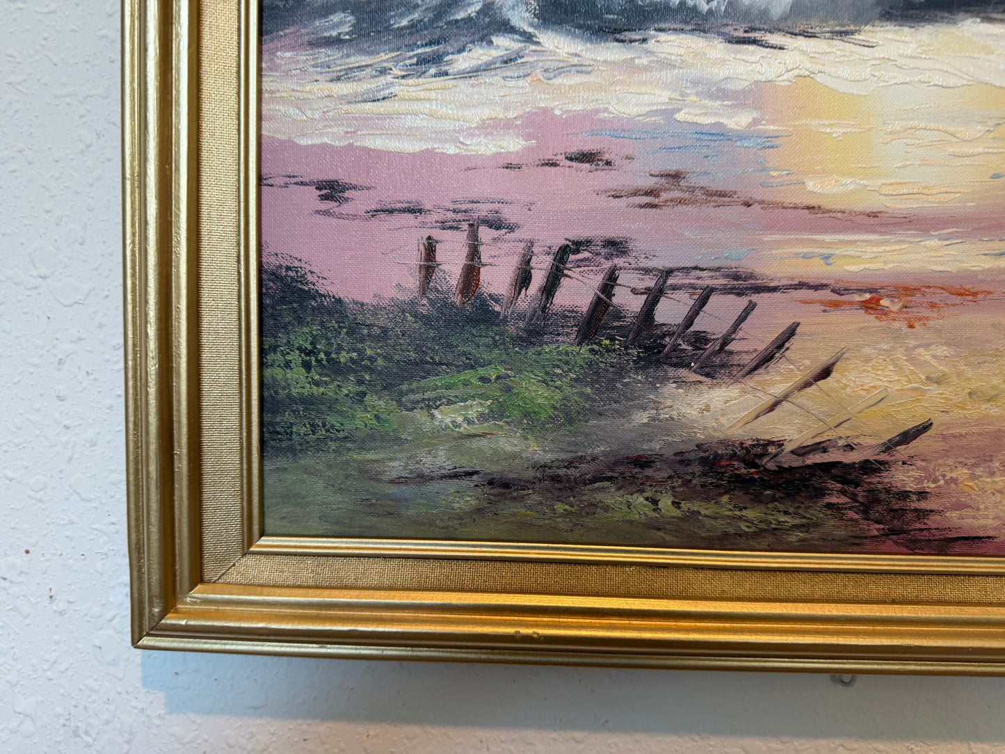 Seascape Oil Painting Signed Jian Ocean Waves Sunset, Impressionist Coastal Art