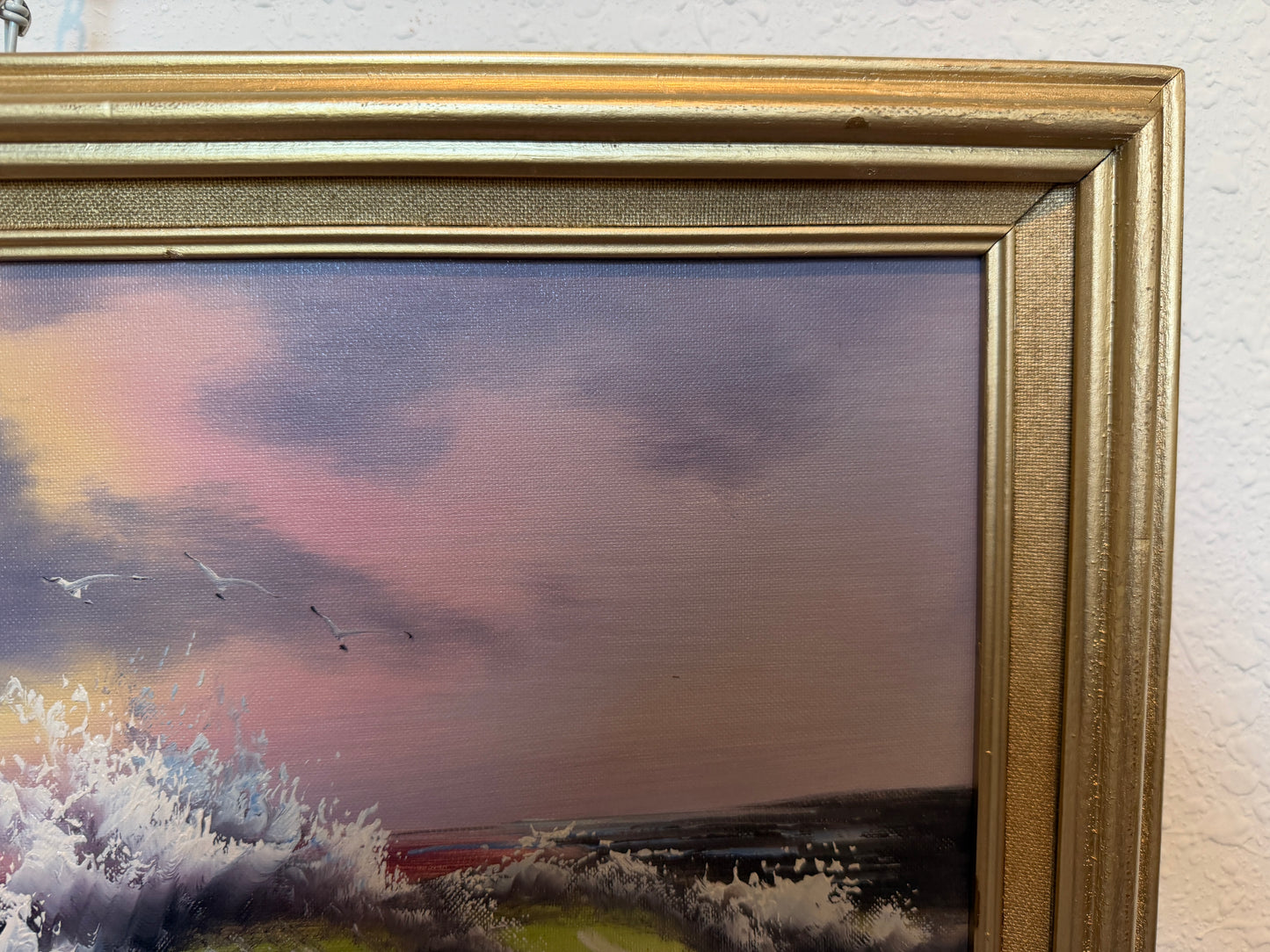 Seascape Oil Painting Signed Jian Ocean Waves Sunset, Impressionist Coastal Art