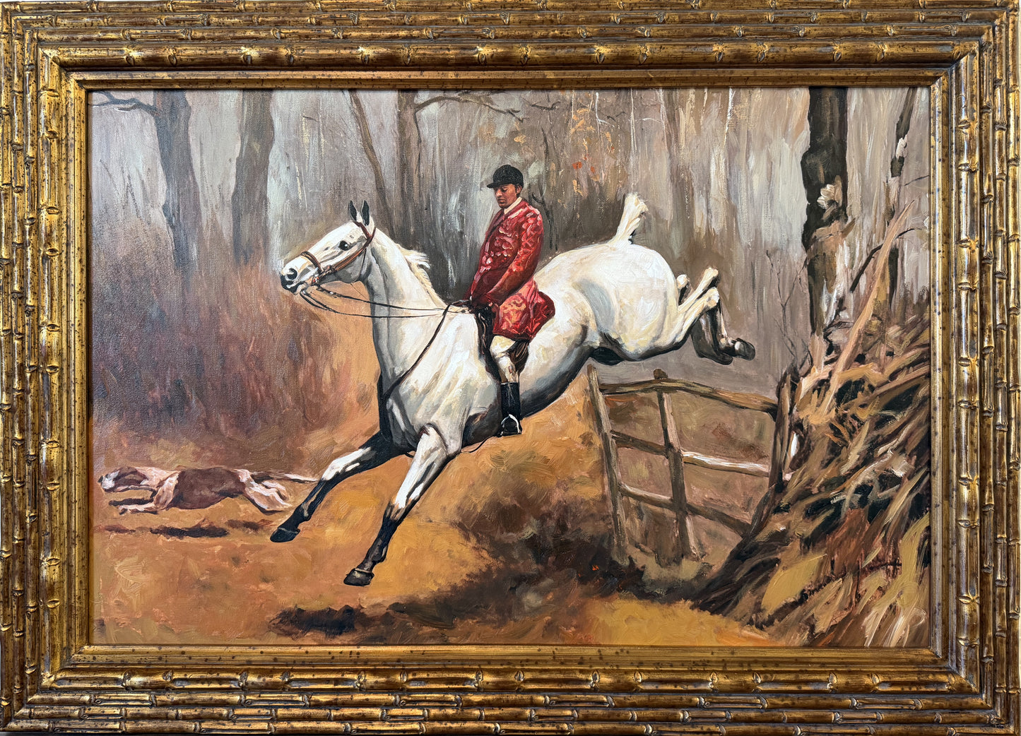 Large Fox Hunting Oil Painting Horse Rider Equestrian Scene English Sporting Art
