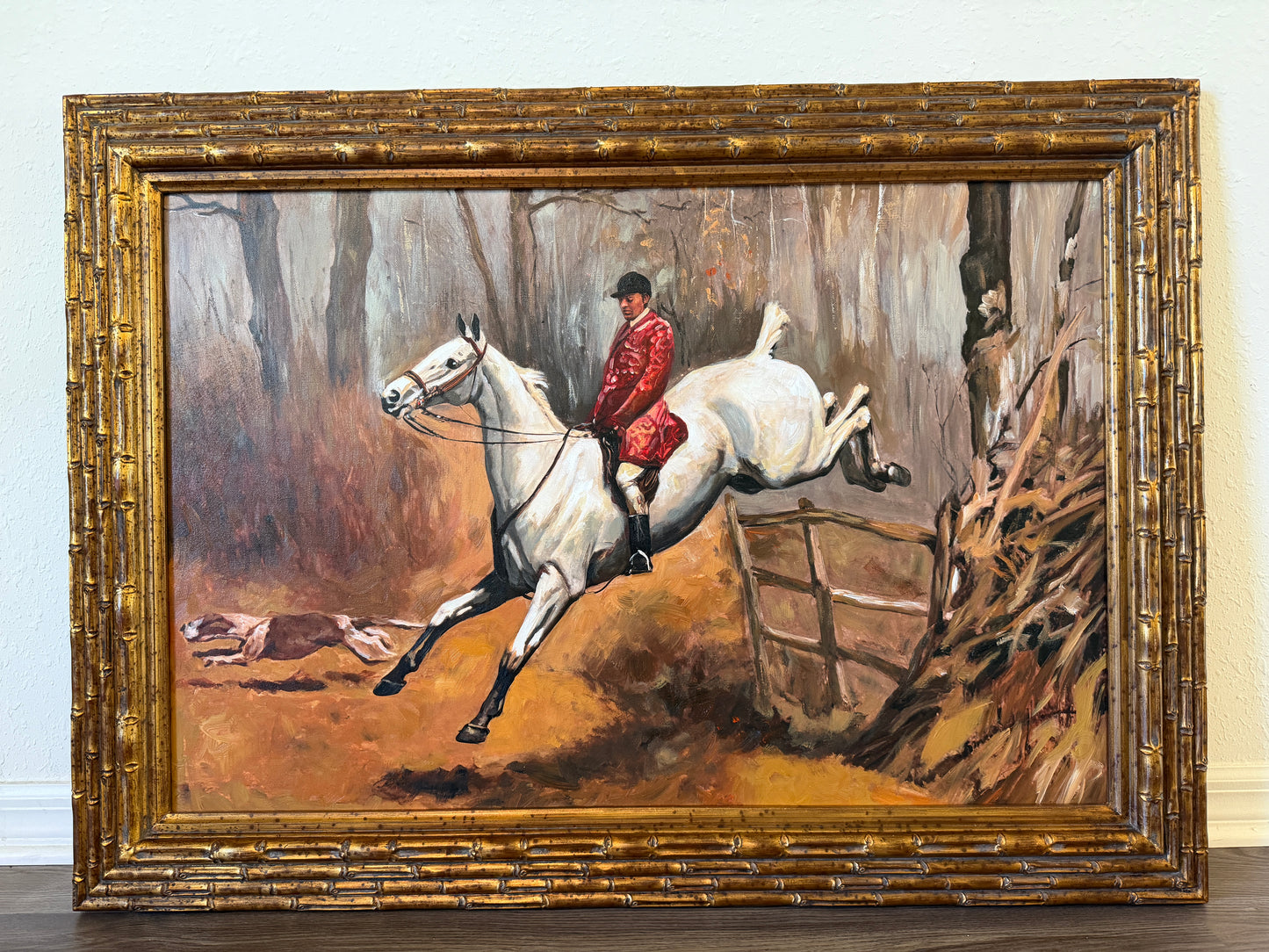Large Fox Hunting Oil Painting Horse Rider Equestrian Scene English Sporting Art