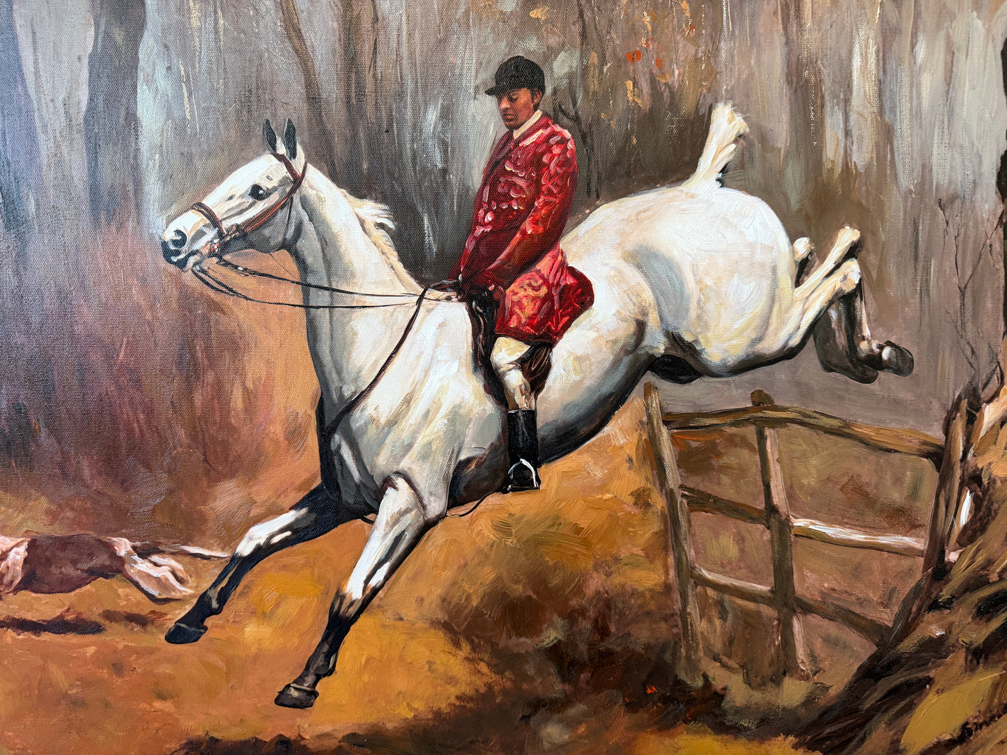 Large Fox Hunting Oil Painting Horse Rider Equestrian Scene English Sporting Art