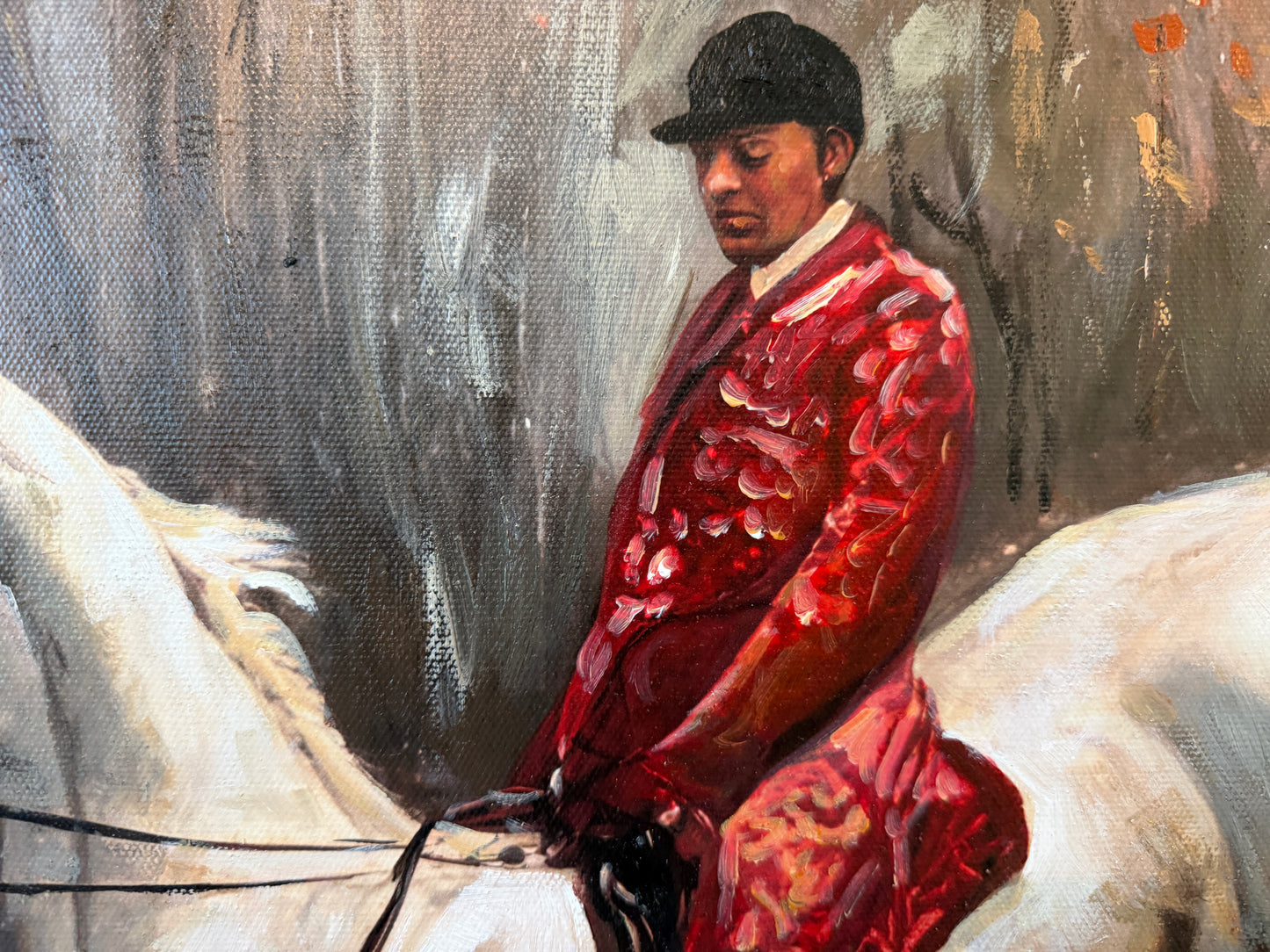 Large Fox Hunting Oil Painting Horse Rider Equestrian Scene English Sporting Art