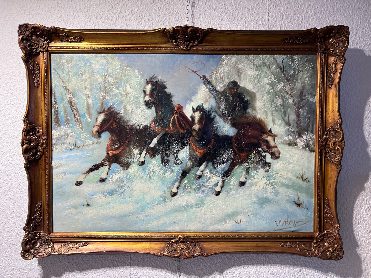 Victor Orlow (1911-?) Vintage Large Oil Painting on canvas, Horses, Framed