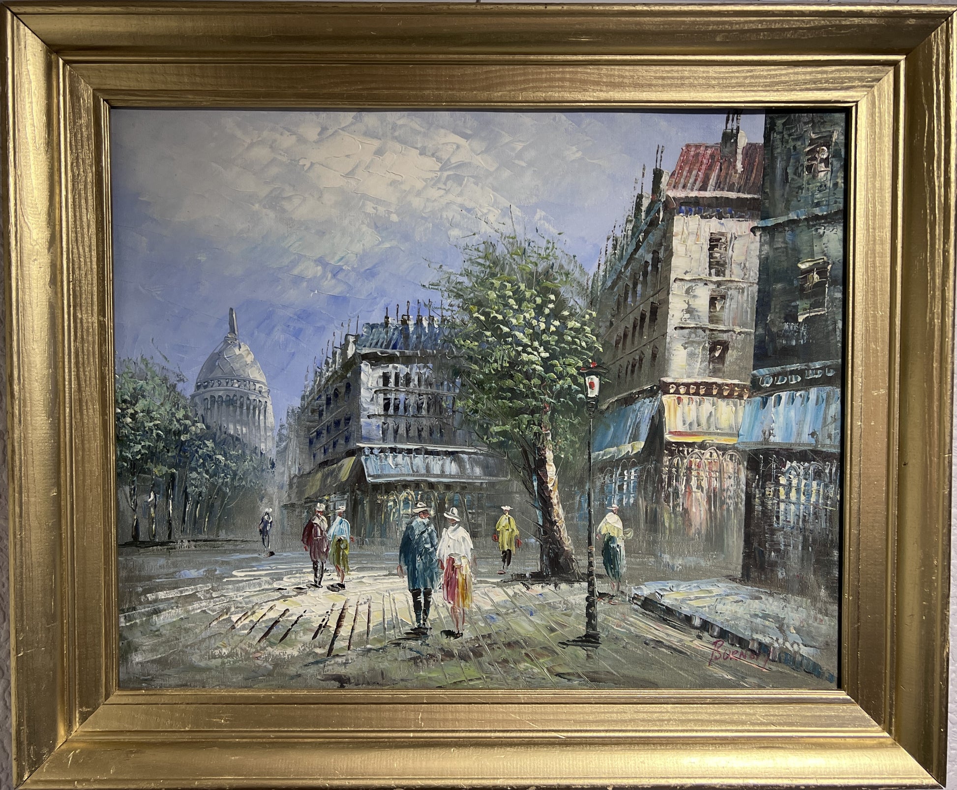 Listed Artist C.Burnett(IX-XX) oil painting on board Paris street view, framed