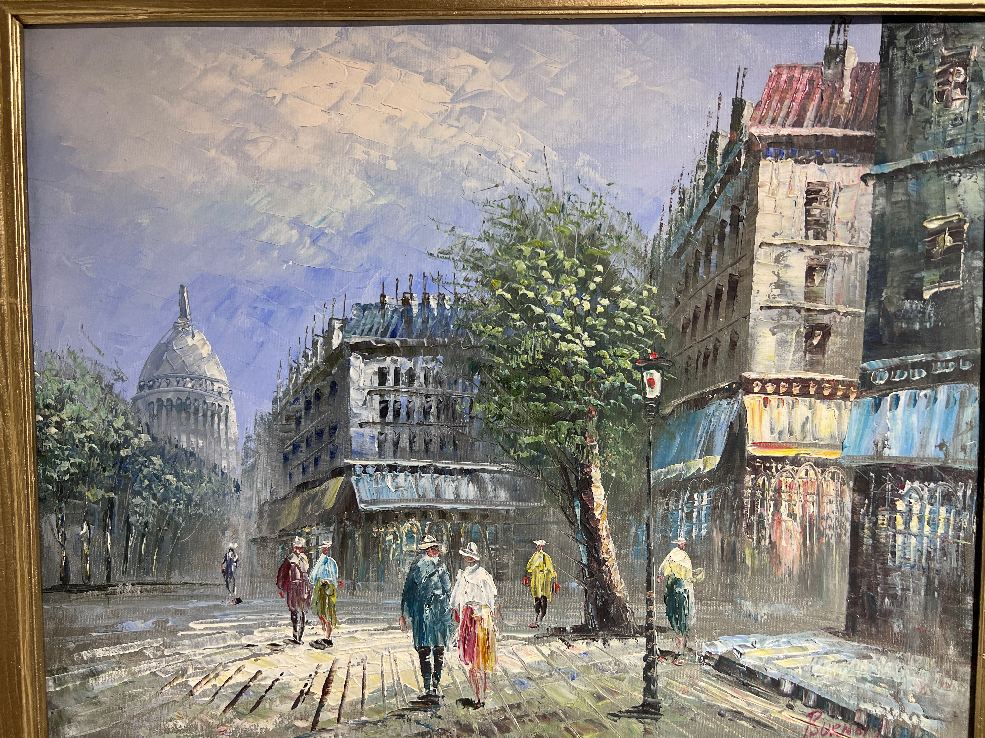 Listed Artist C.Burnett(IX-XX) oil painting on board Paris street view,  framed