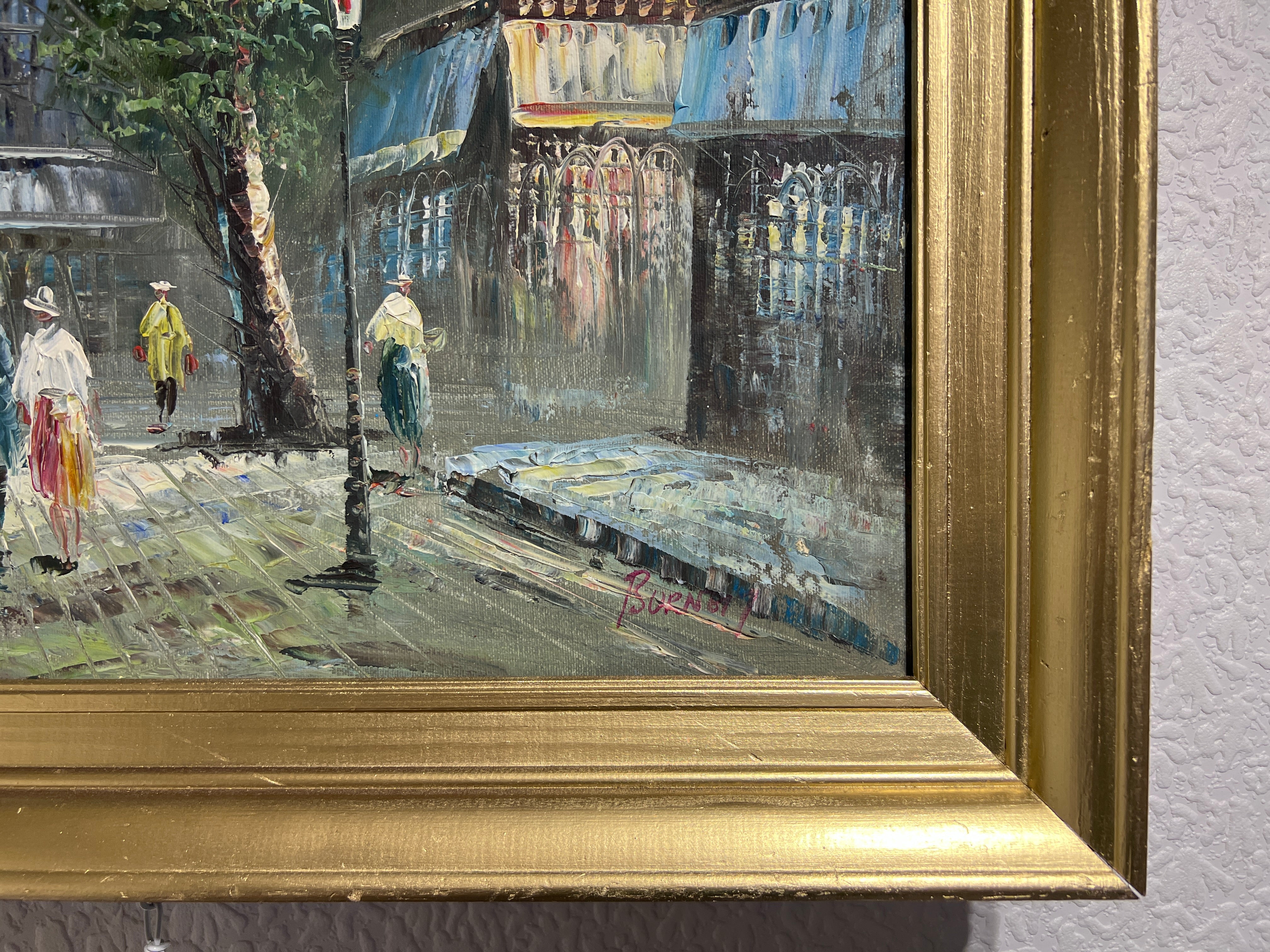 Listed Artist C.Burnett(IX-XX) oil painting on board Paris street view,  framed