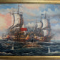 Vintage Oil Painting Naval Battle Ships Seascape Maritime Art Framed Framed