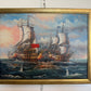 Vintage Oil Painting Naval Battle Ships Seascape Maritime Art Framed Framed