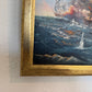 Vintage Oil Painting Naval Battle Ships Seascape Maritime Art Framed Framed