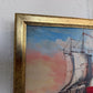 Vintage Oil Painting Naval Battle Ships Seascape Maritime Art Framed Framed